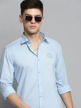 Men Blue Solid Casual Shirt-POSHMANPLAINS-4395-Blue